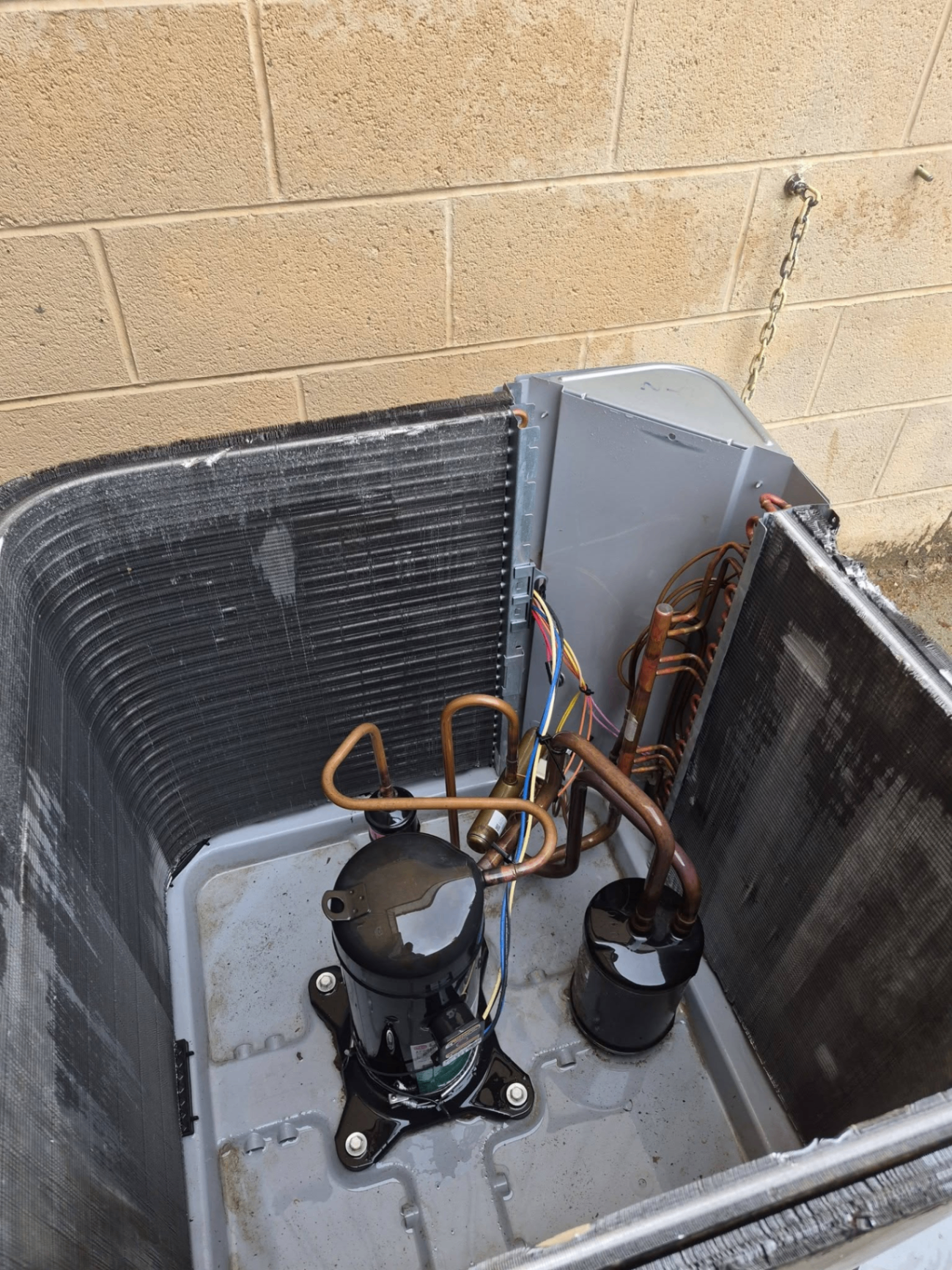 Open condenser coil with compressor and copper line set
